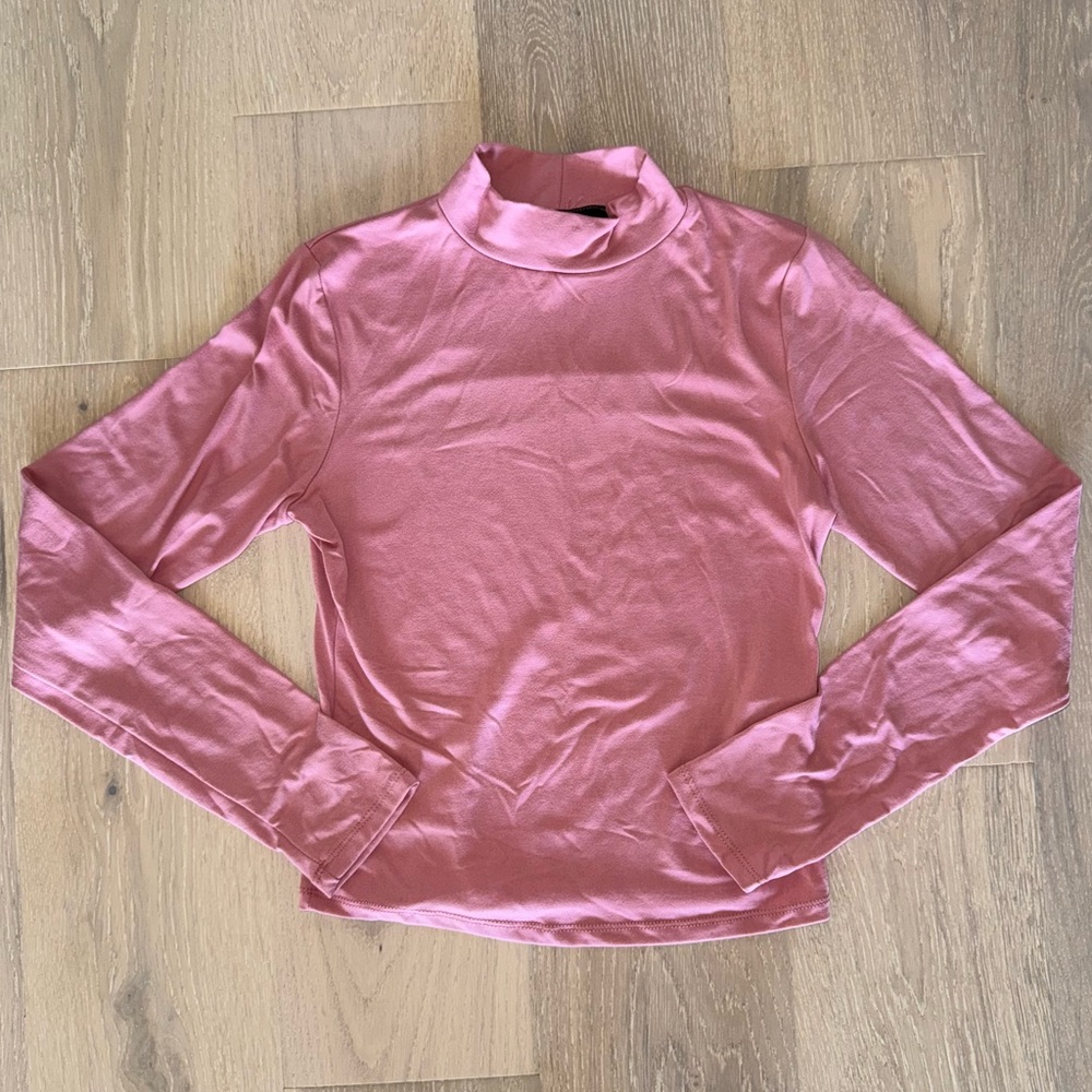 Brit & Bri Pink Long-Sleeve Mock Neck Top S